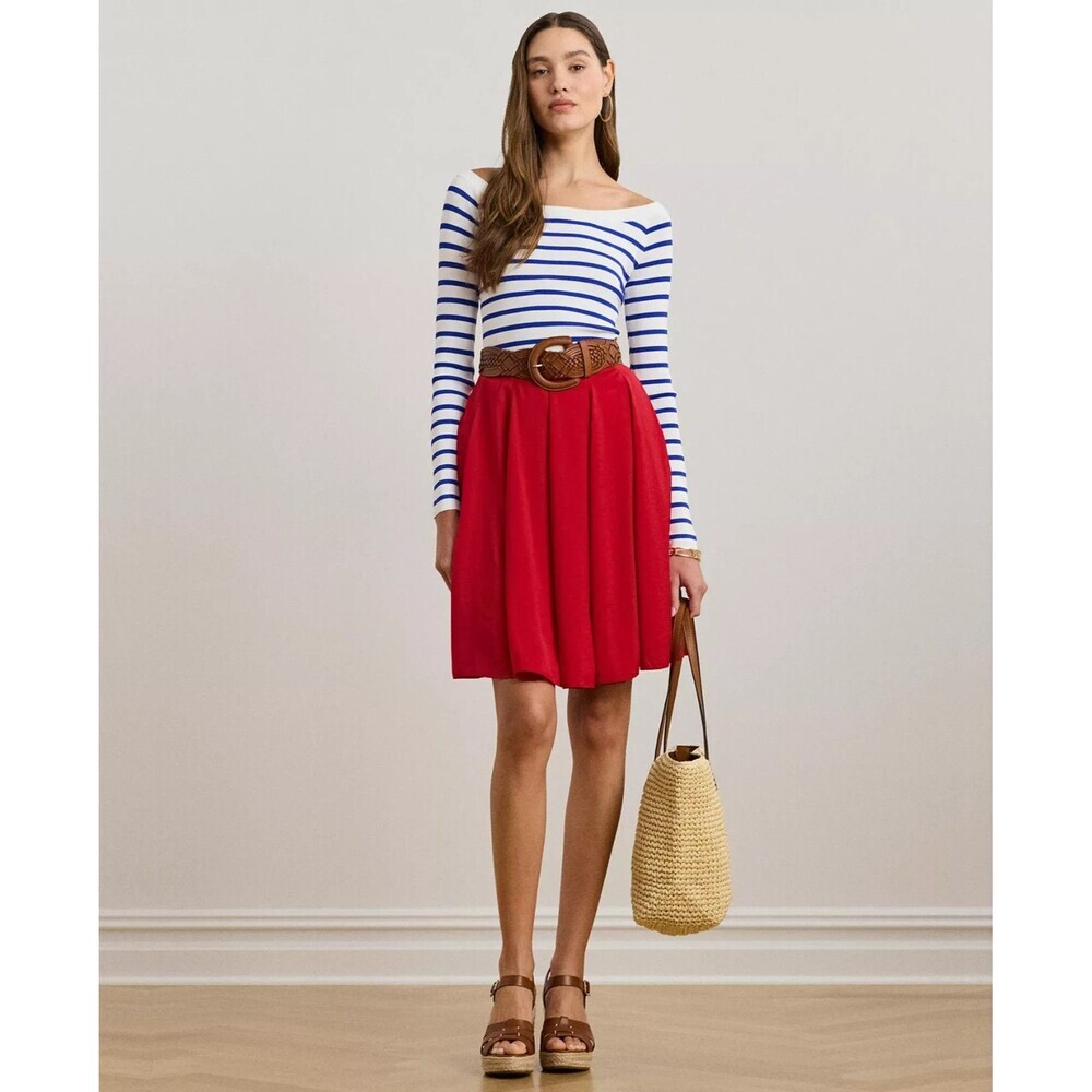 Lauren Ralph Lauren Women's Sand washed Satin A-Line Skirt Knee Length Red 14